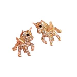 14K Gold Unicorn  Diamond Earrings